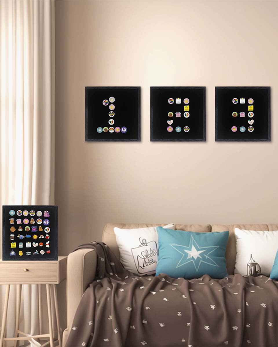 Black Enamel Pin Collection Display Case Frame with Real Glass - 2 Sizes Available
