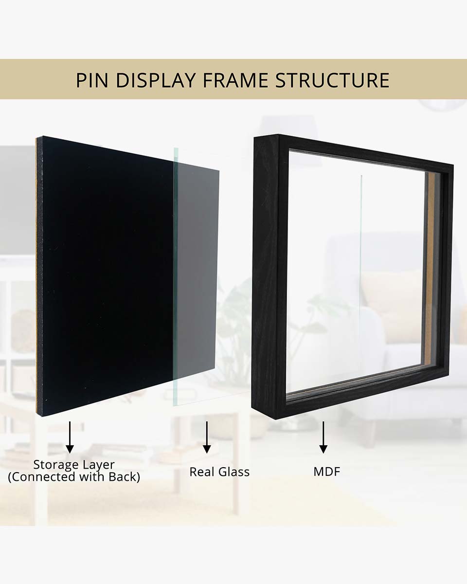 Black Enamel Pin Collection Display Case Frame with Real Glass - 2 Sizes Available