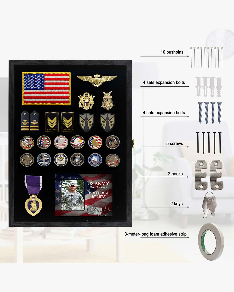 Black Enamel Pin Collection Display Case Frame with Real Glass - 2 Sizes Available