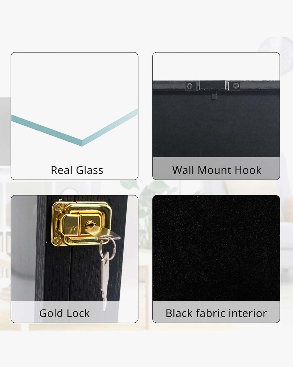 Black Enamel Pin Collection Display Case Frame with Real Glass - 2 Sizes Available