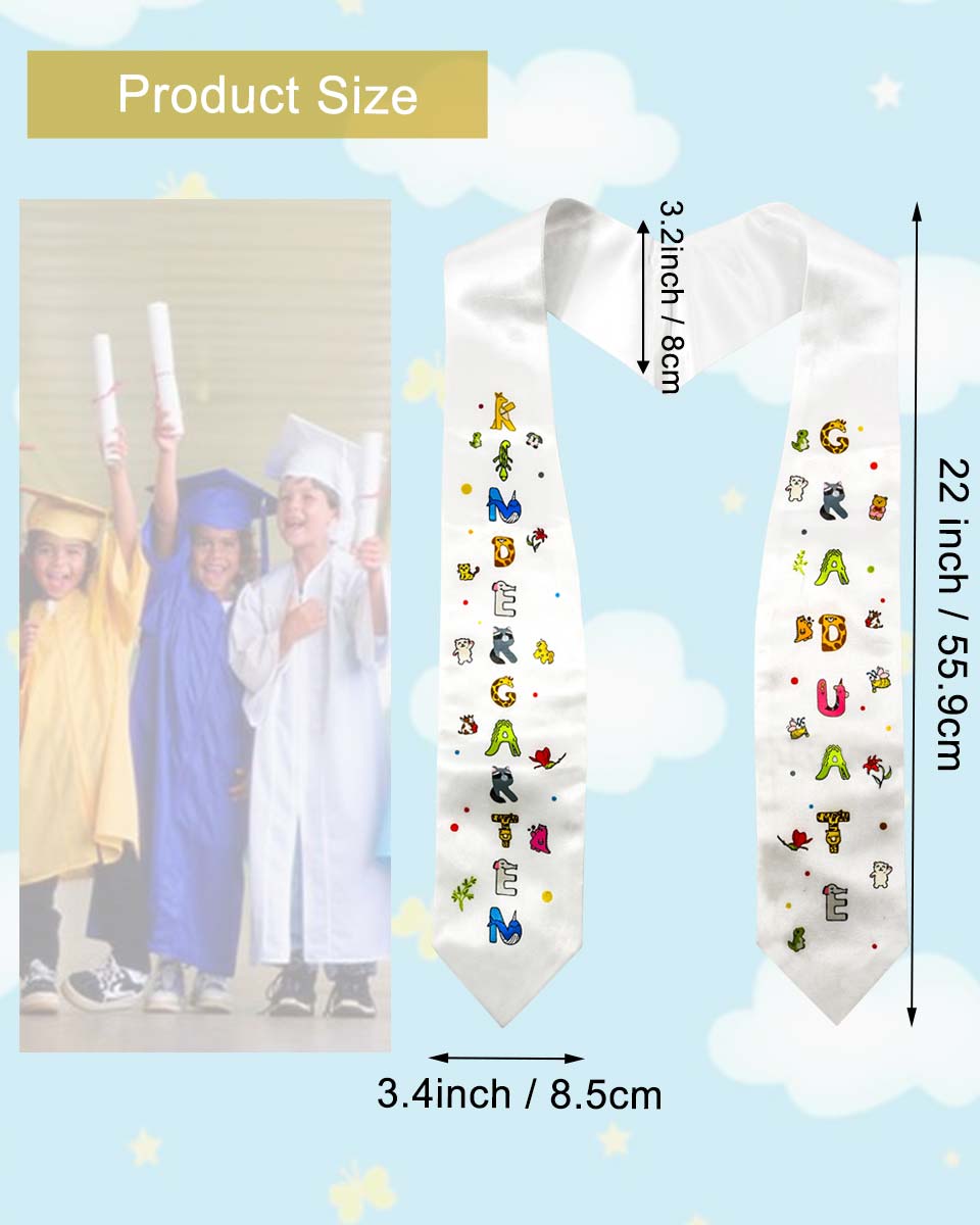 Preschool Kindergarten White Printed Graduation Stole for Kids