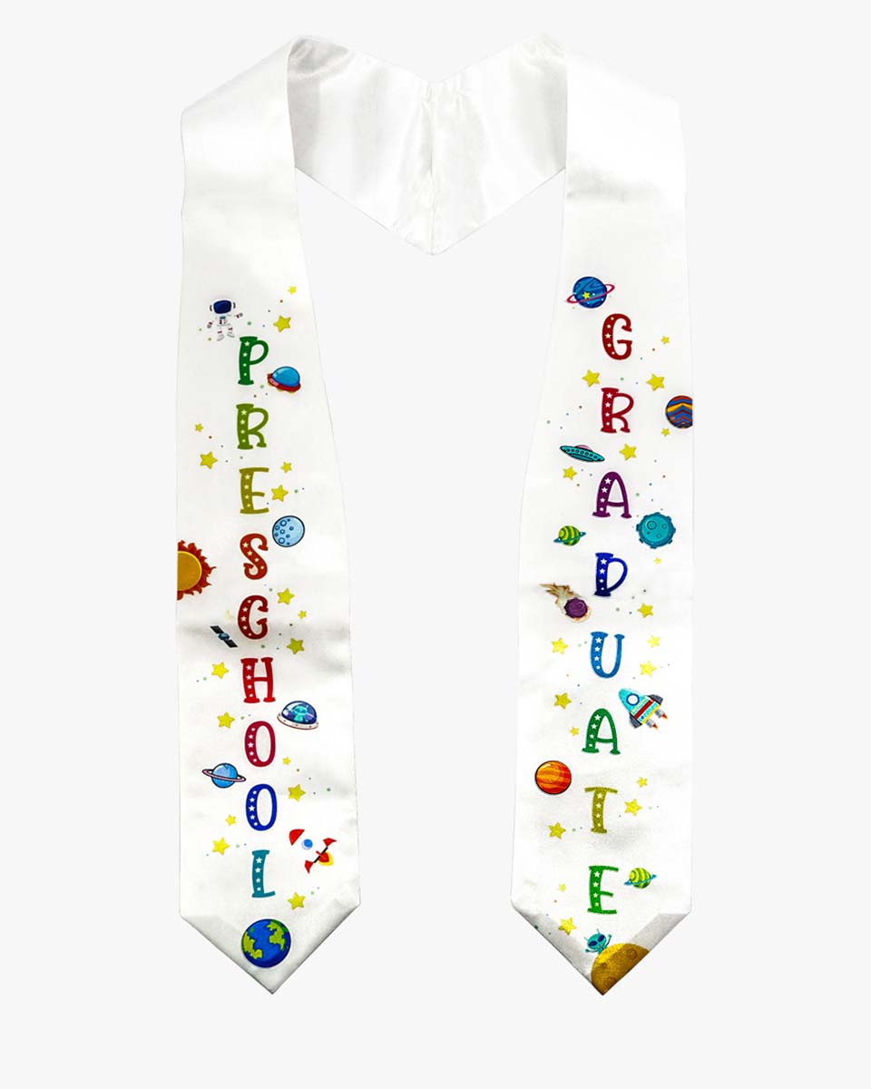 Preschool Kindergarten White Printed Graduation Stole for Kids