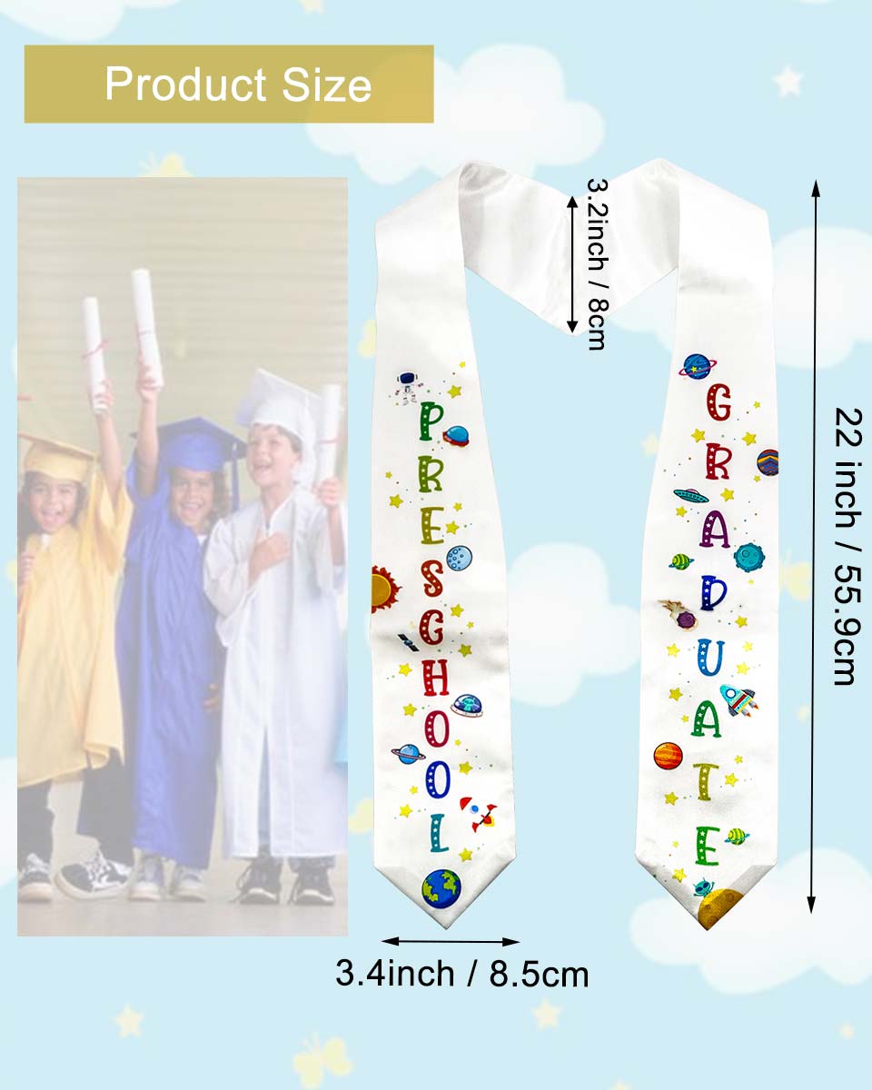 Preschool Kindergarten White Printed Graduation Stole for Kids
