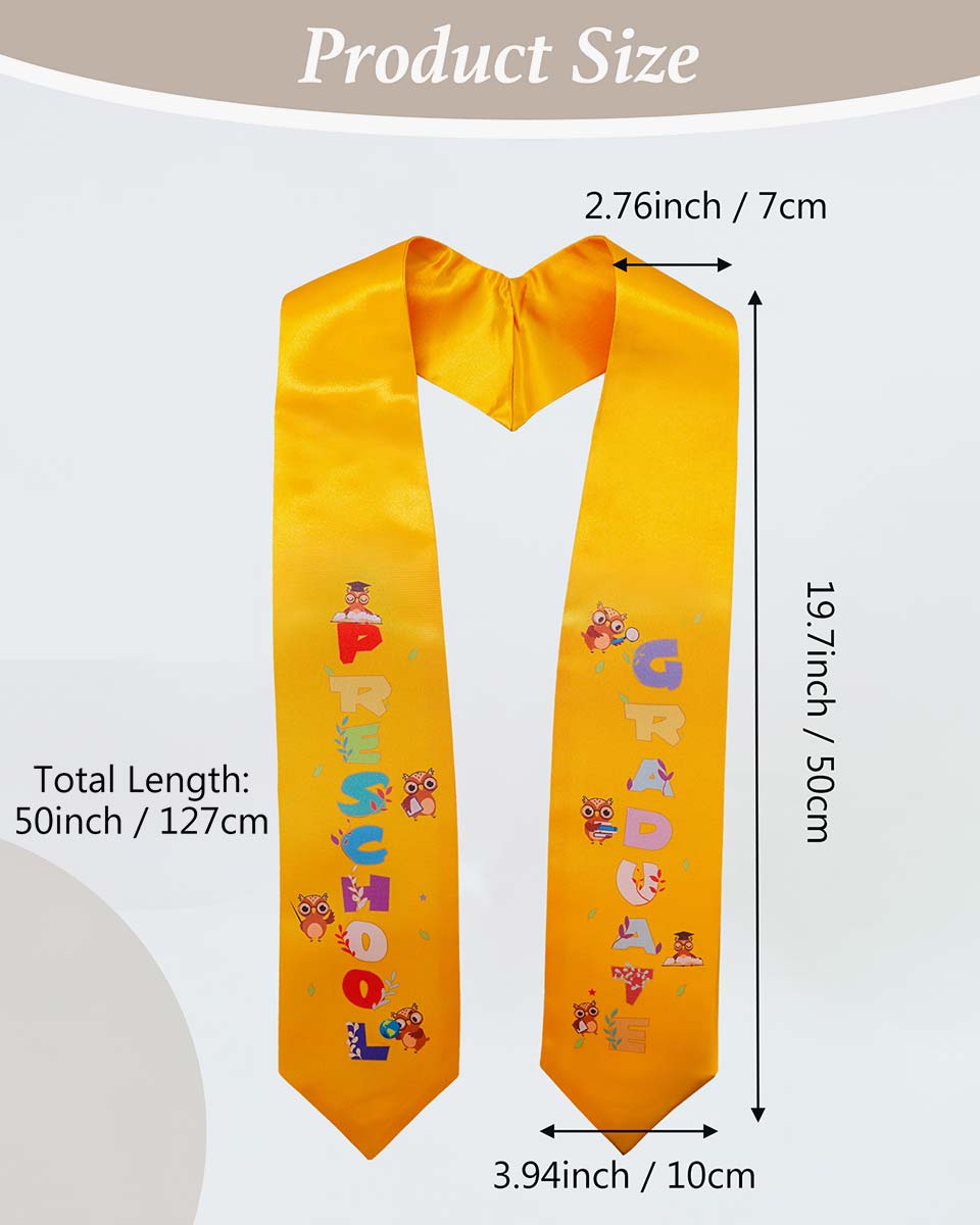 Class of 2025 Preschool Kindergarten Owl Printed Graduation Stole 50" Long - Various Colors & Styles Available