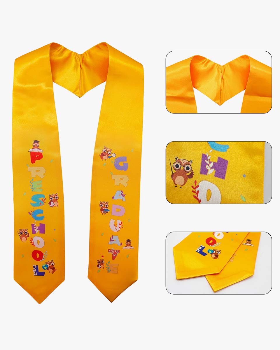 Class of 2025 Preschool Kindergarten Owl Printed Graduation Stole 50" Long - Various Colors & Styles Available