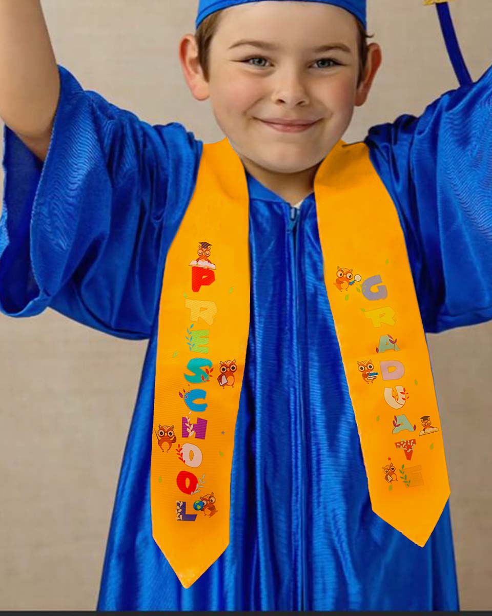 Class of 2025 Preschool Kindergarten Owl Printed Graduation Stole 50" Long - Various Colors & Styles Available