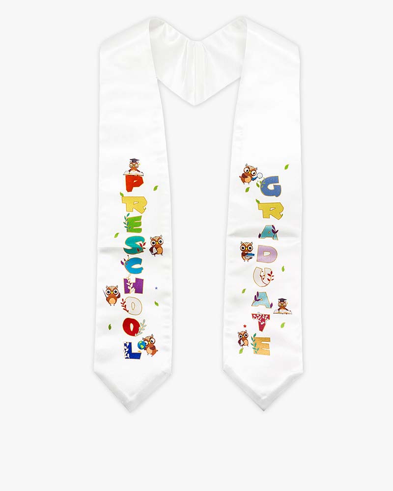 Class of 2025 Preschool Kindergarten Owl Printed Graduation Stole 50" Long - Various Colors & Styles Available