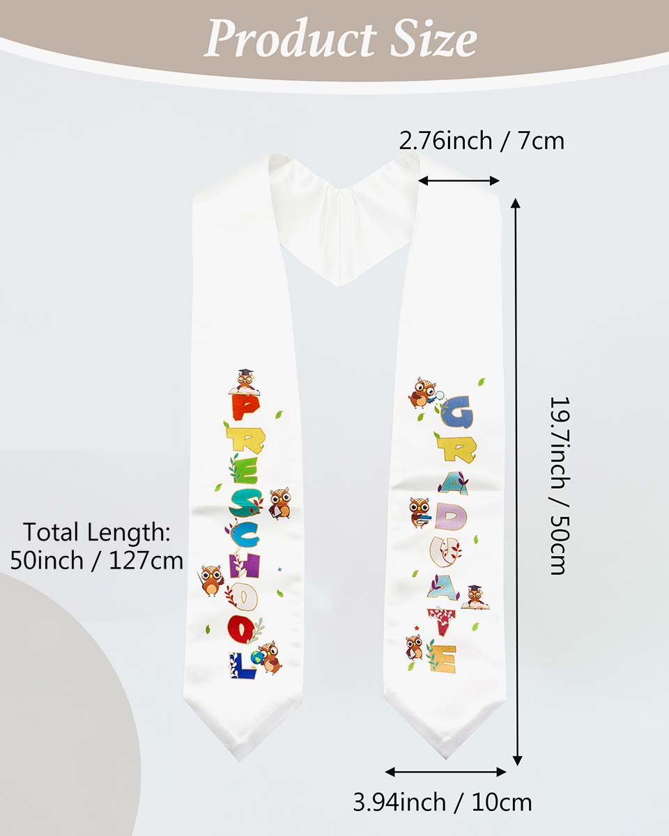Class of 2025 Preschool Kindergarten Owl Printed Graduation Stole 50" Long - Various Colors & Styles Available
