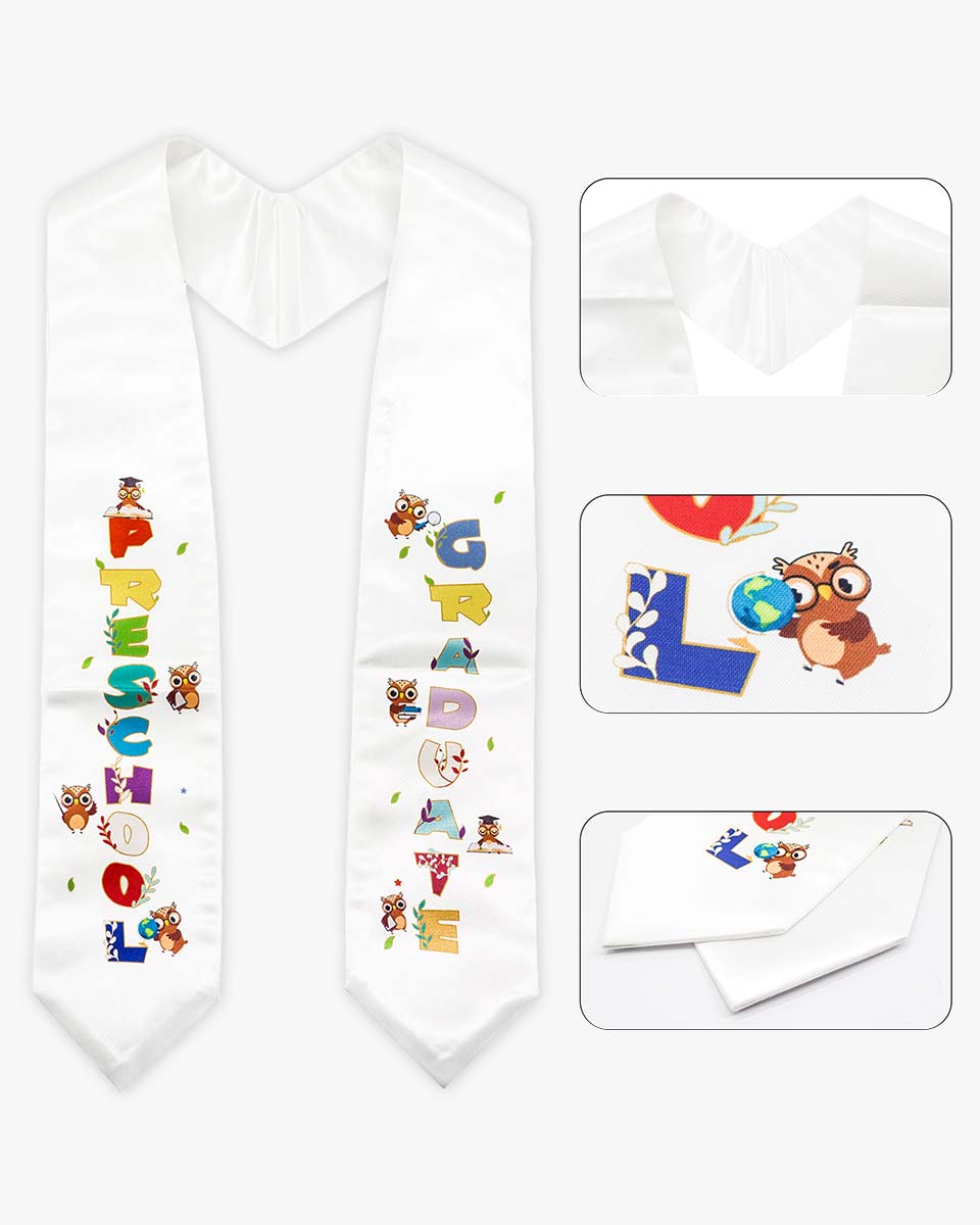 Class of 2025 Preschool Kindergarten Owl Printed Graduation Stole 50" Long - Various Colors & Styles Available