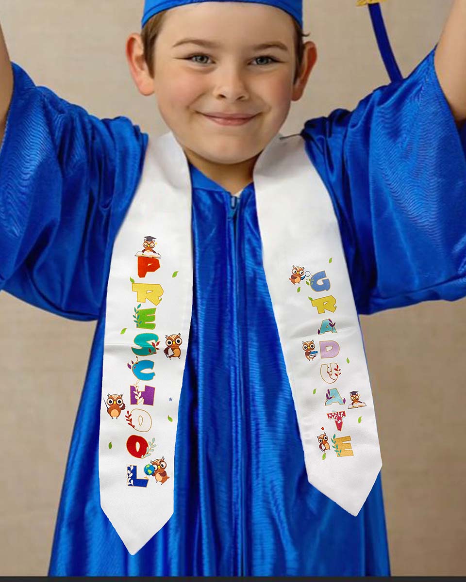 Class of 2025 Preschool Kindergarten Owl Printed Graduation Stole 50" Long - Various Colors & Styles Available