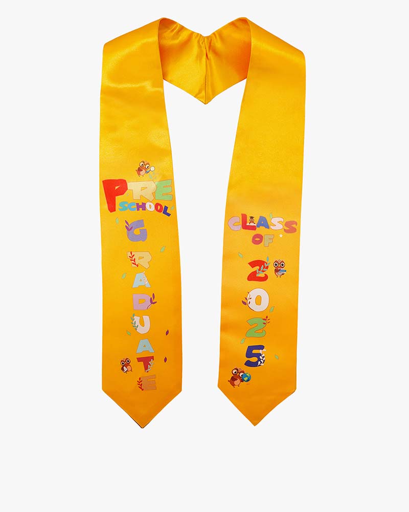Class of 2025 Preschool Kindergarten Owl Printed Graduation Stole 50" Long - Various Colors & Styles Available