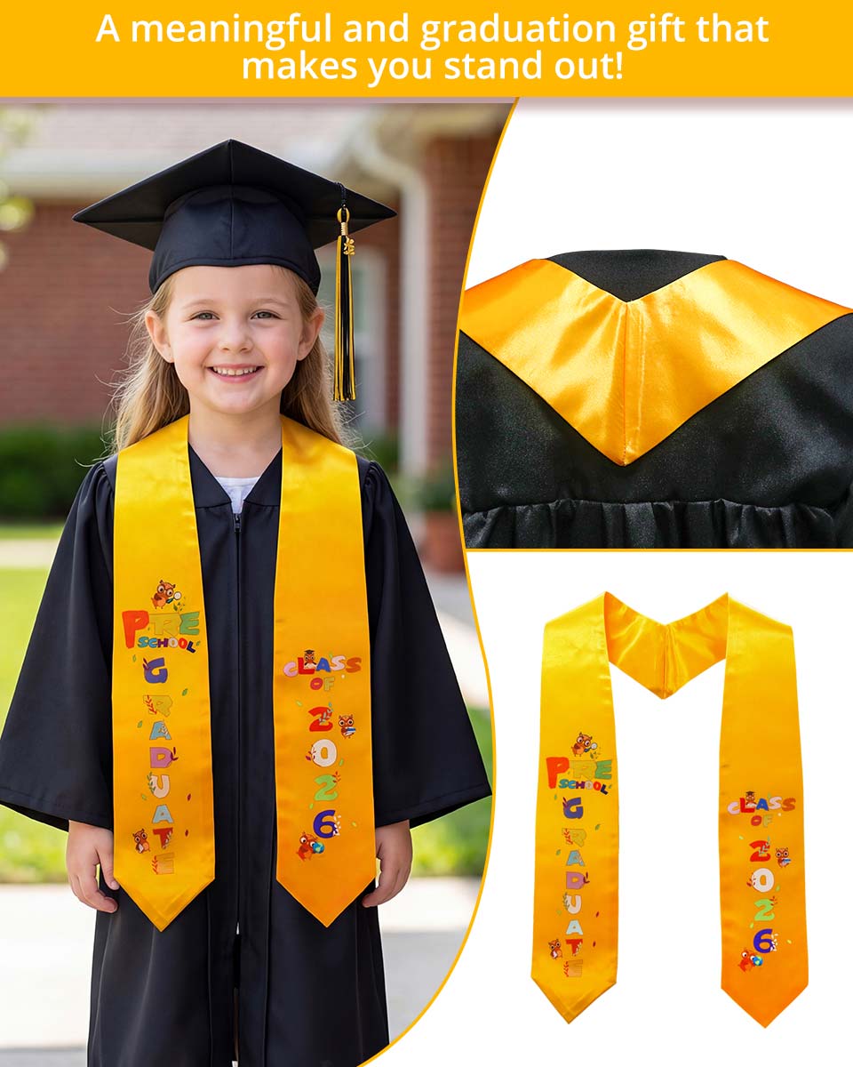 Class of 2026 Preschool Kindergarten Owl Printed Graduation Stole 50" Long - Various Colors & Styles Available