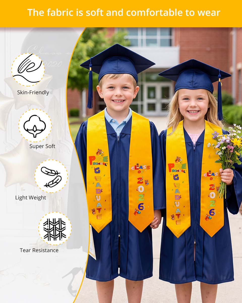 Class of 2026 Preschool Kindergarten Owl Printed Graduation Stole 50" Long - Various Colors & Styles Available