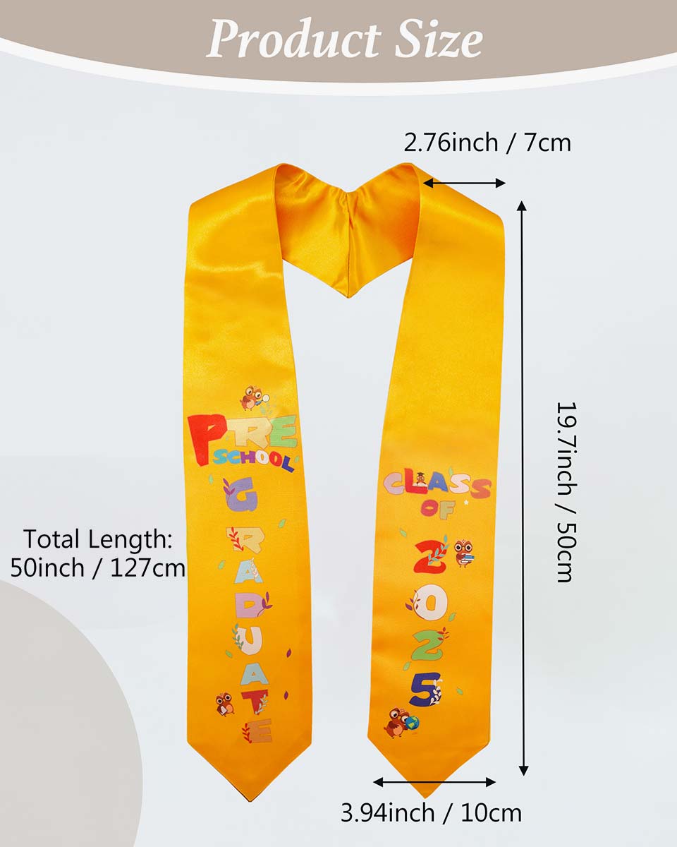 Class of 2025 Preschool Kindergarten Owl Printed Graduation Stole 50" Long - Various Colors & Styles Available