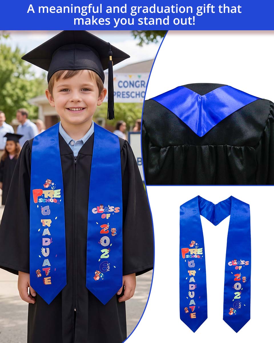Class of 2026 Preschool Kindergarten Owl Printed Graduation Stole 50" Long - Various Colors & Styles Available