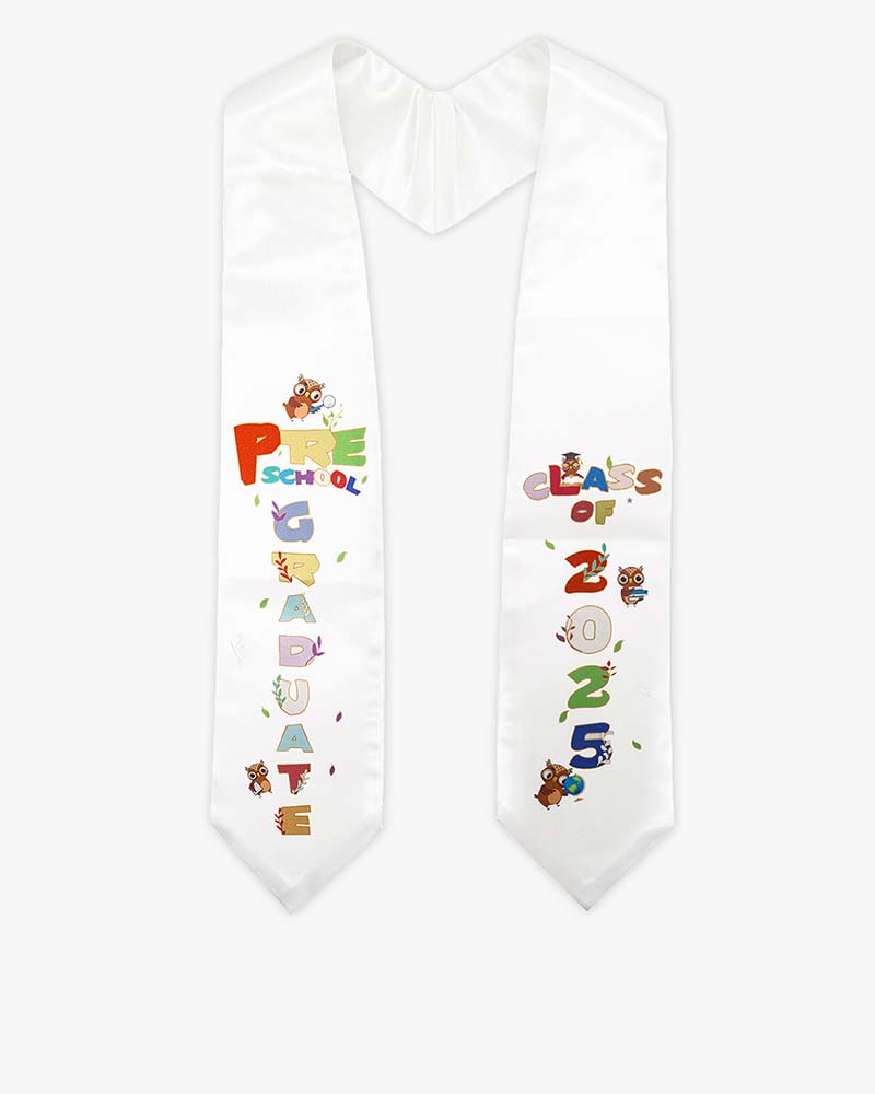 Class of 2025 Preschool Kindergarten Owl Printed Graduation Stole 50" Long - Various Colors & Styles Available