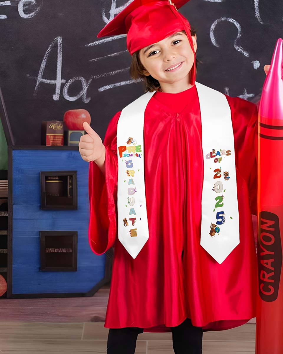 Class of 2025 Preschool Kindergarten Owl Printed Graduation Stole 50" Long - Various Colors & Styles Available