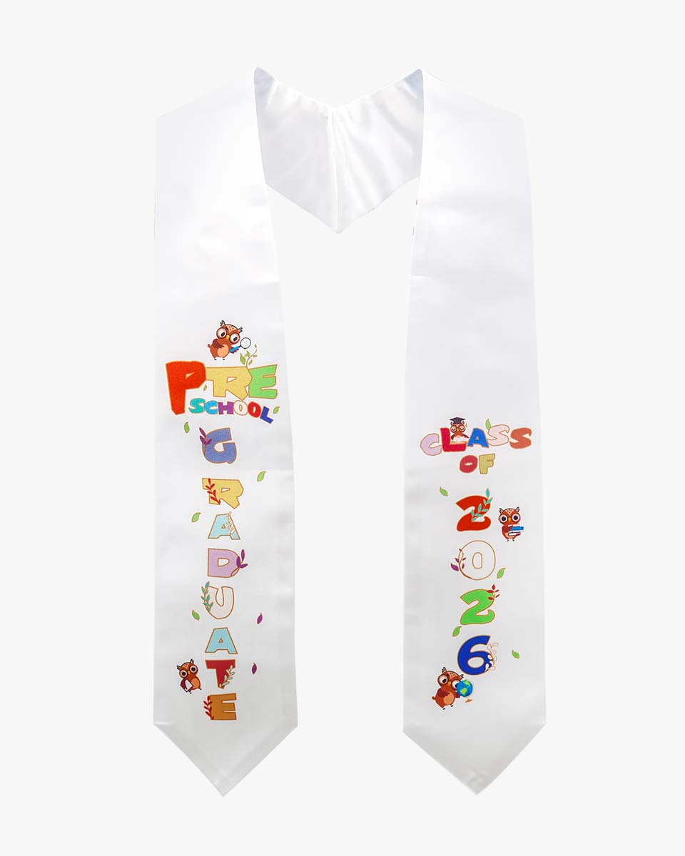 Class of 2026 Preschool Kindergarten Owl Printed Graduation Stole 50" Long - Various Colors & Styles Available