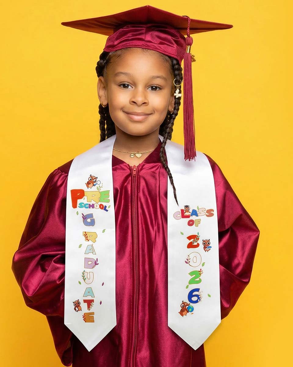 Class of 2026 Preschool Kindergarten Owl Printed Graduation Stole 50" Long - Various Colors & Styles Available