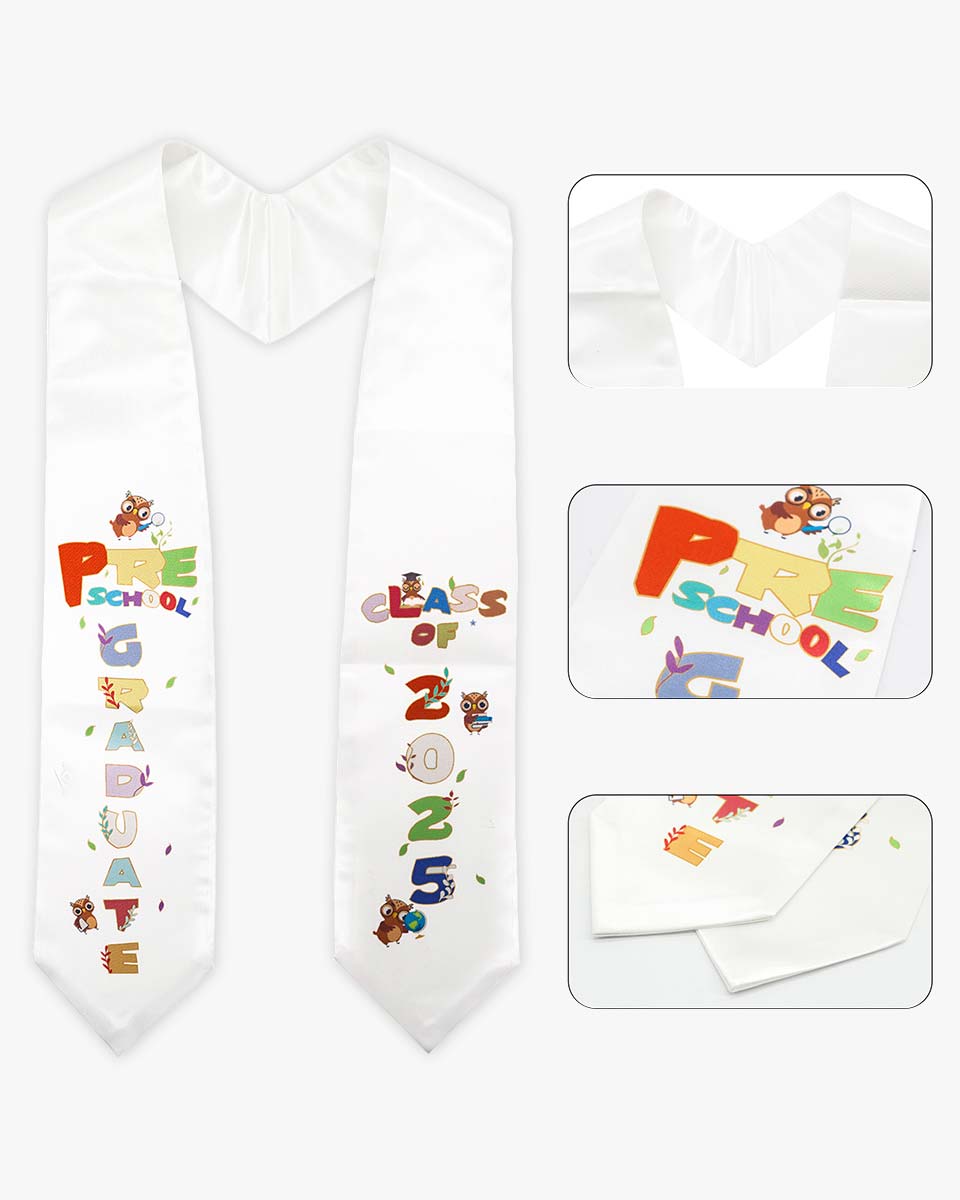 Class of 2025 Preschool Kindergarten Owl Printed Graduation Stole 50" Long - Various Colors & Styles Available