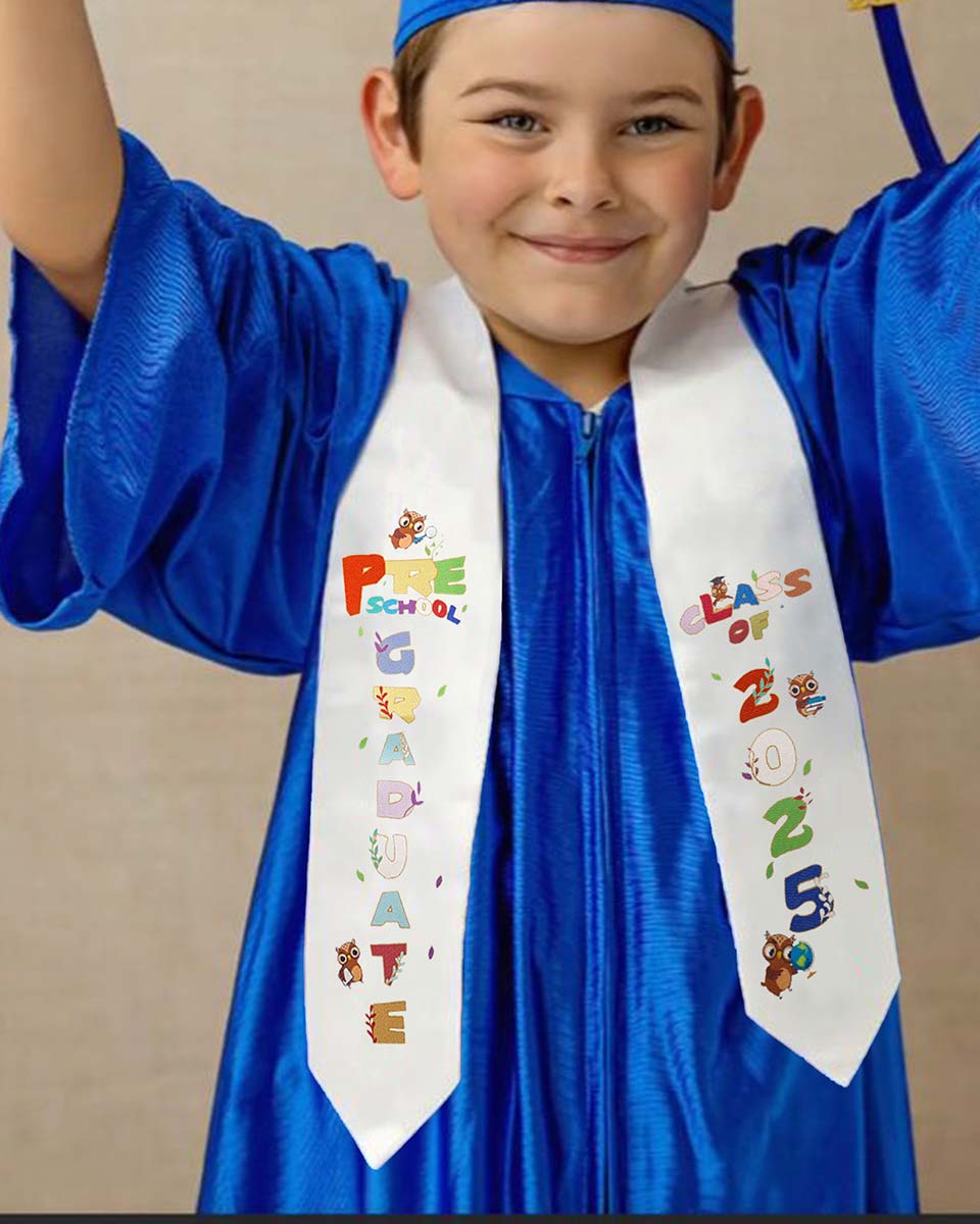 Class of 2025 Preschool Kindergarten Owl Printed Graduation Stole 50" Long - Various Colors & Styles Available