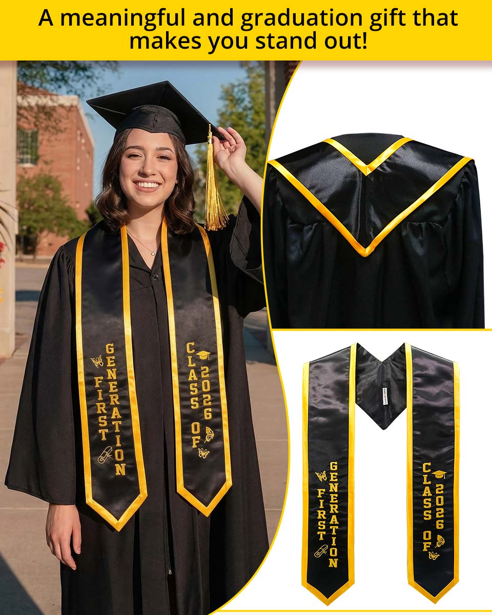 Class of 2026 Embroidered First Generation Graduation Stole for High School College - 2 Colors Available
