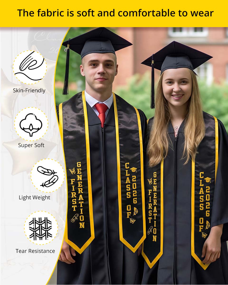 Class of 2026 Embroidered First Generation Graduation Stole for High School College - 2 Colors Available