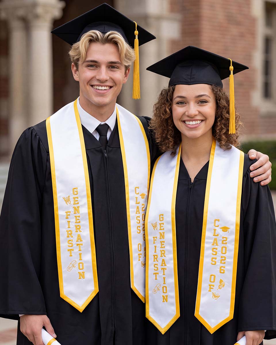 Class of 2026 Embroidered First Generation Graduation Stole for High School College - 2 Colors Available