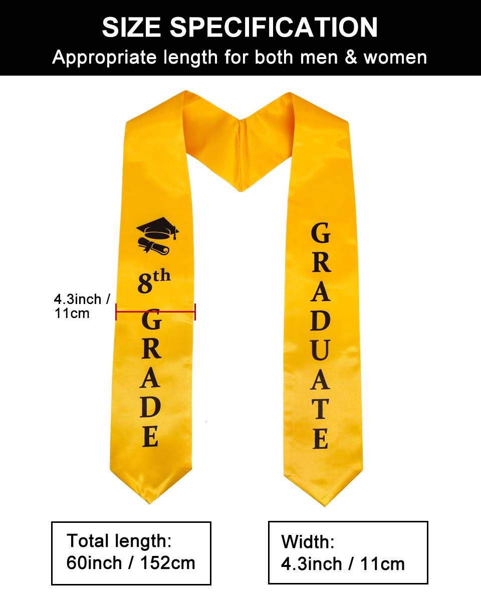 Printed Graduation Stole for 8th Grade Graduates - 3 Colors Available