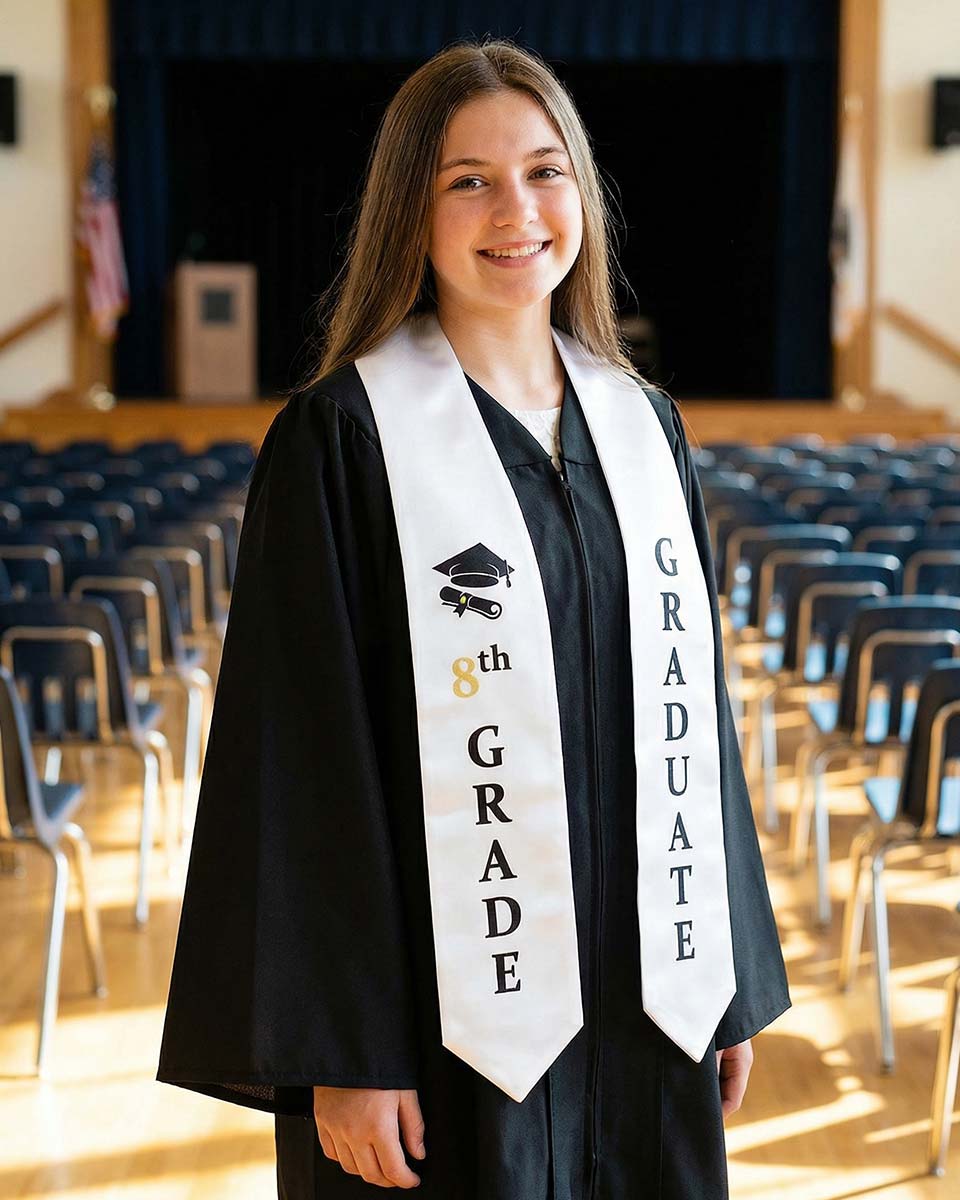 Printed Graduation Stole for 8th Grade Graduates - 3 Colors Available