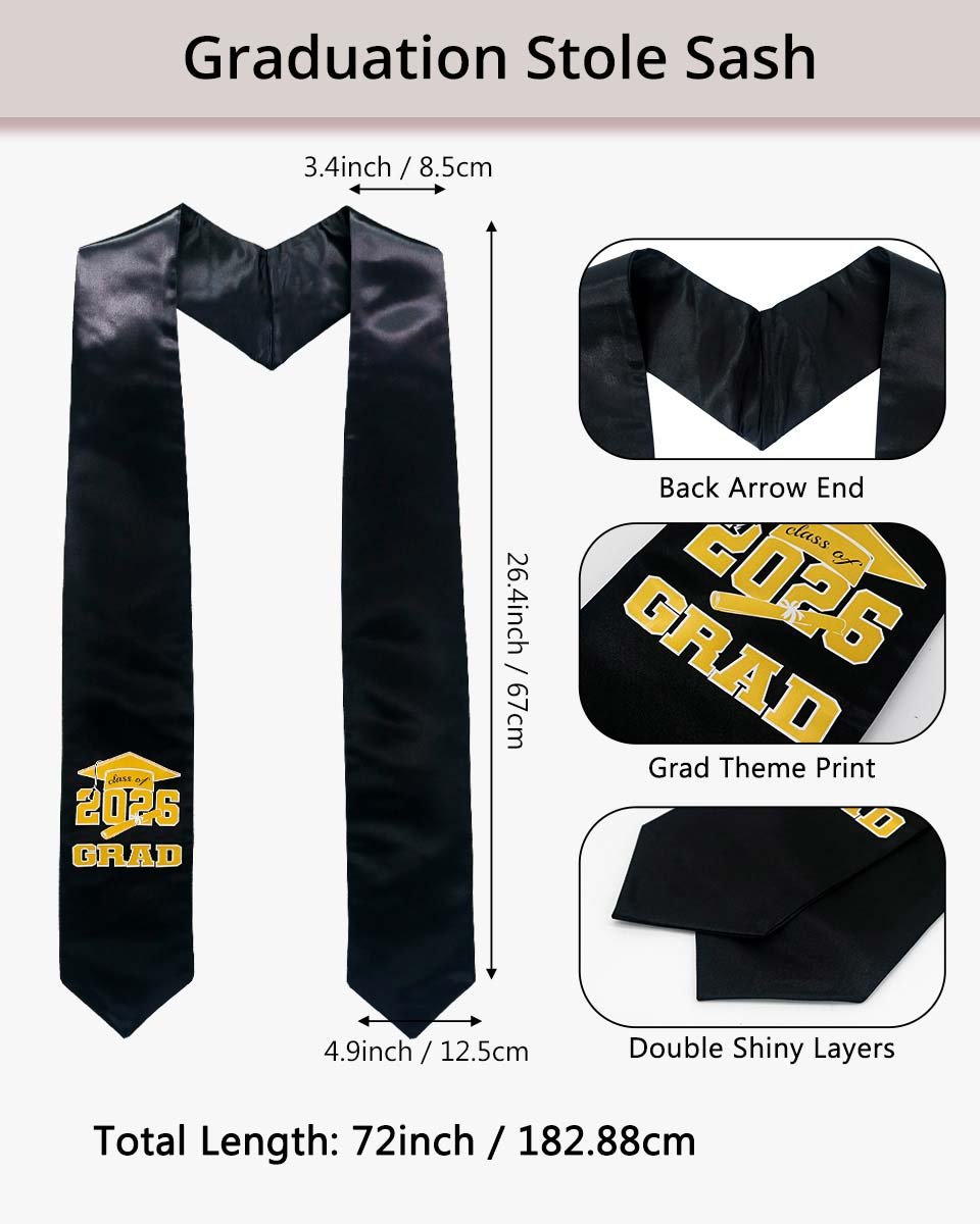Class of 2026 Adults Imprinted Graduation Stoles with Classic End - 5 Colors Available