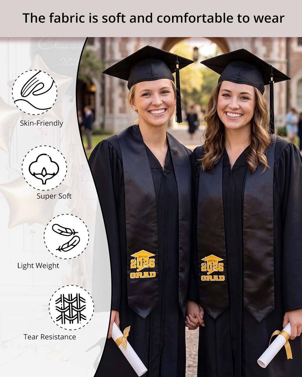Class of 2026 Adults Imprinted Graduation Stoles with Classic End - 5 Colors Available