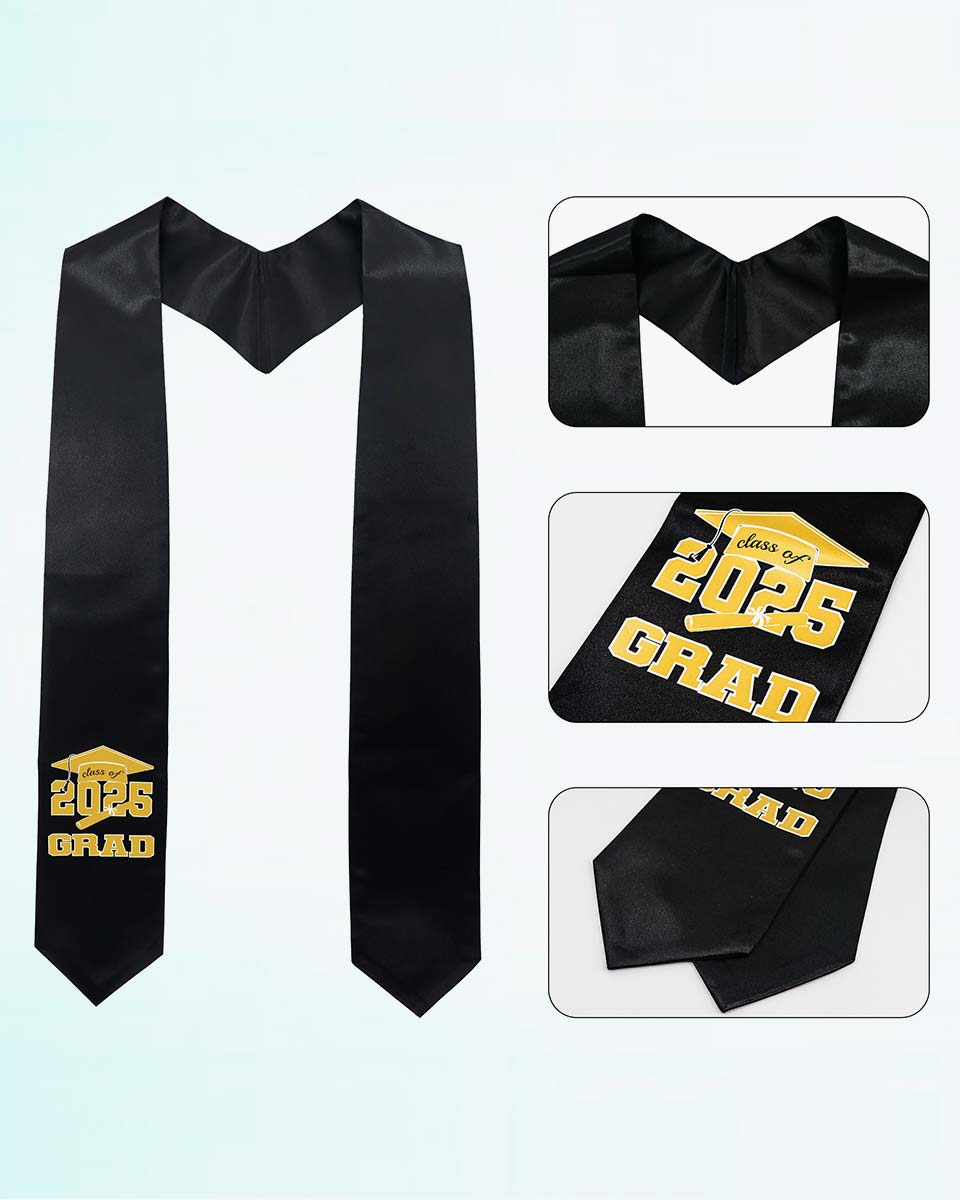 Class of 2025 Adults Imprinted Graduation Stoles with Classic End - 2 Colors Available