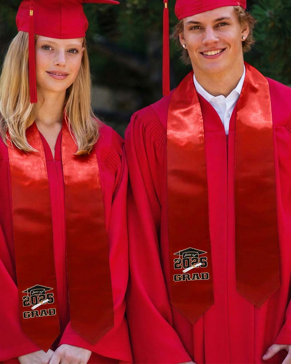 Class of 2026 Adults Imprinted Graduation Stoles with Classic End - 5 Colors Available