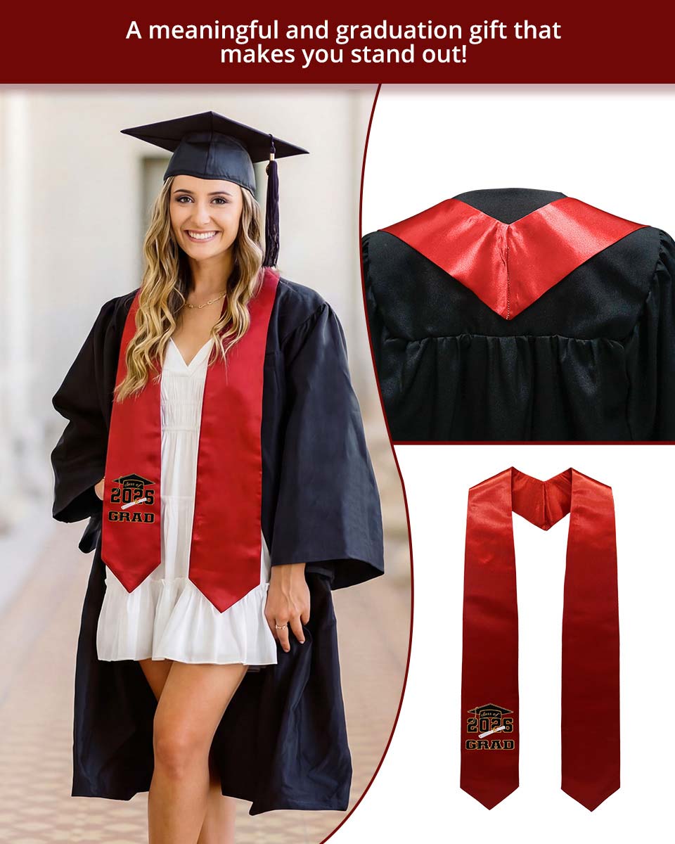 Class of 2026 Adults Imprinted Graduation Stoles with Classic End - 5 Colors Available