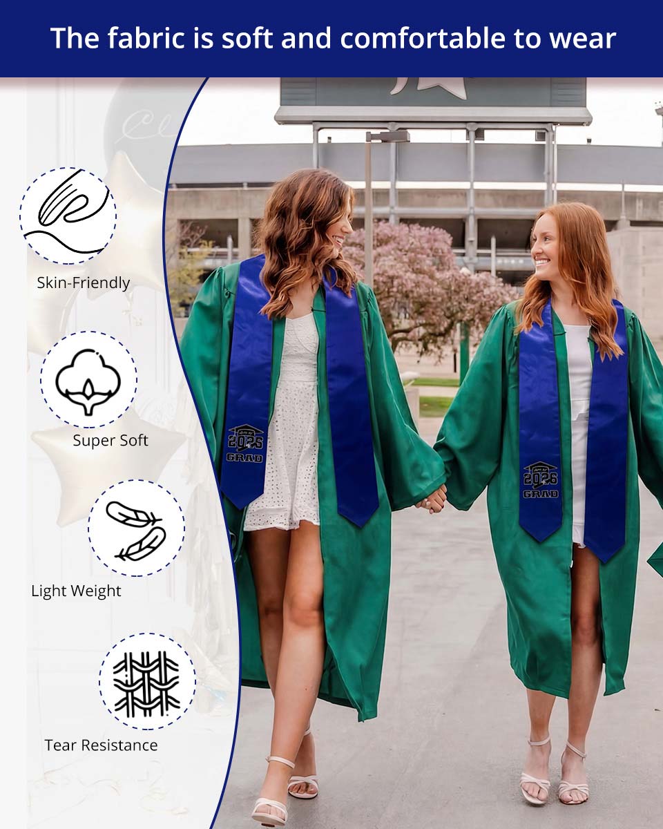 Class of 2026 Adults Imprinted Graduation Stoles with Classic End - 5 Colors Available