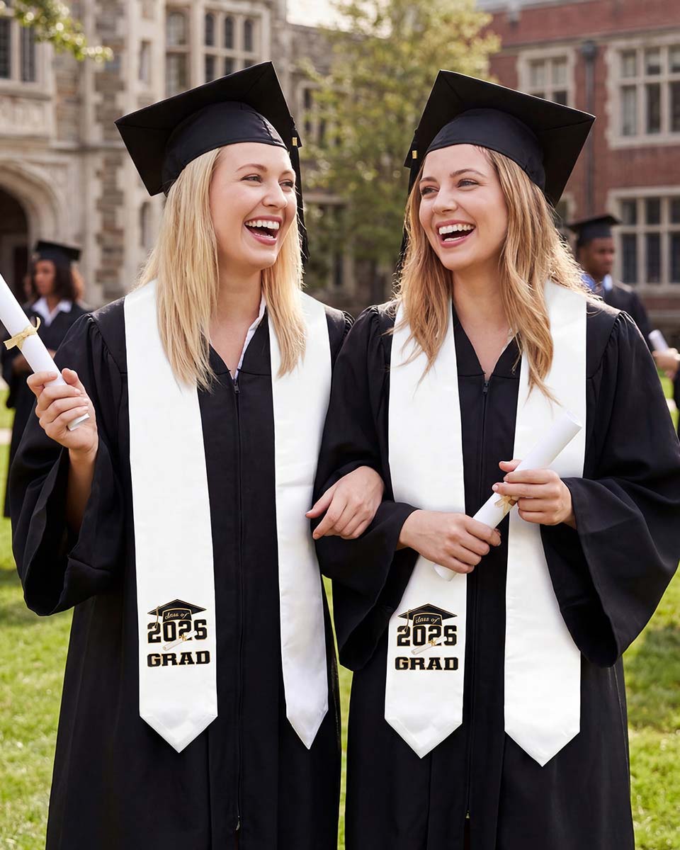 Class of 2026 Adults Imprinted Graduation Stoles with Classic End - 5 Colors Available