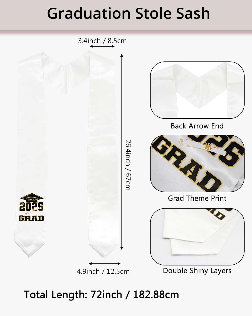 Class of 2026 Adults Imprinted Graduation Stoles with Classic End - 5 Colors Available