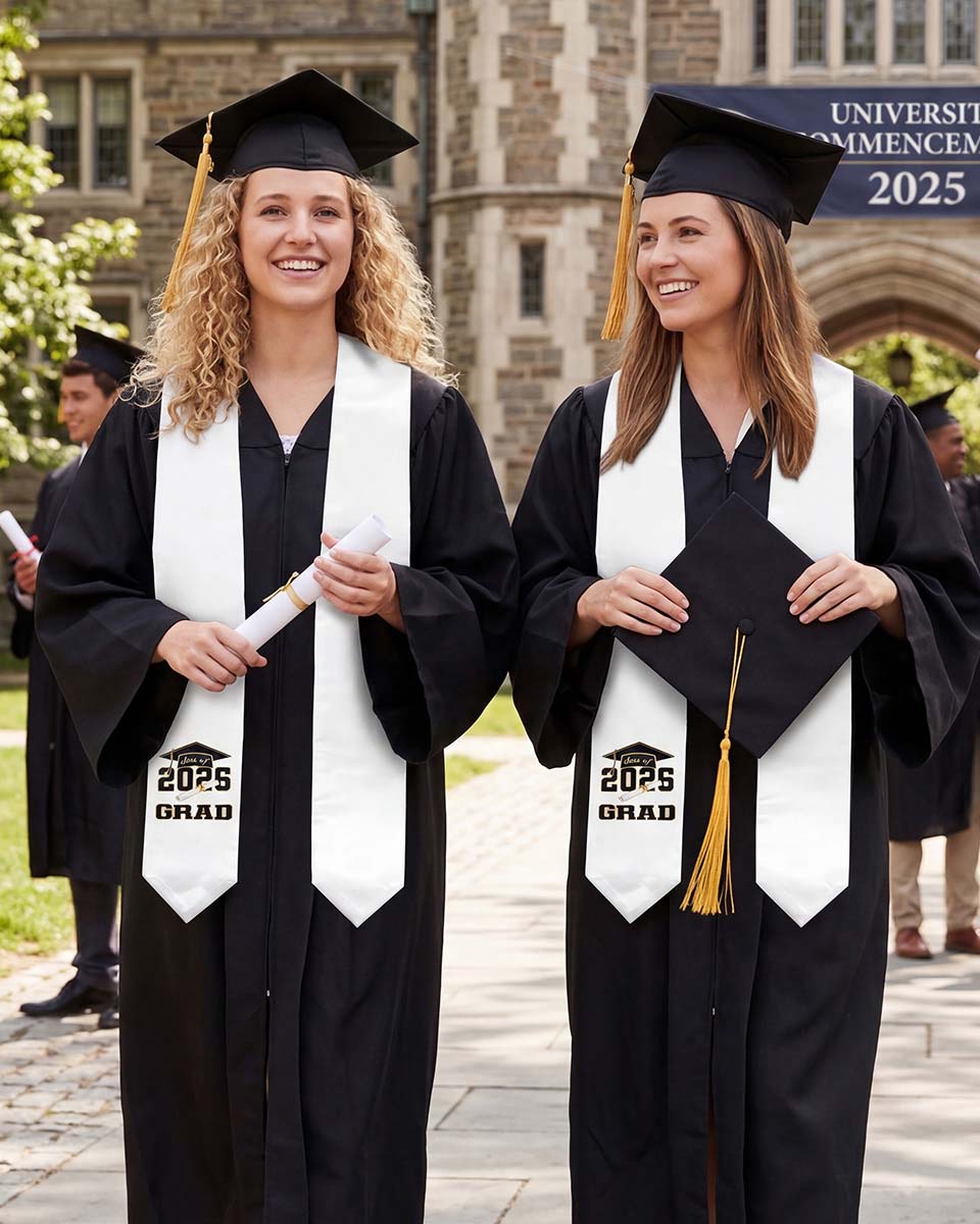 Class of 2026 Adults Imprinted Graduation Stoles with Classic End - 5 Colors Available