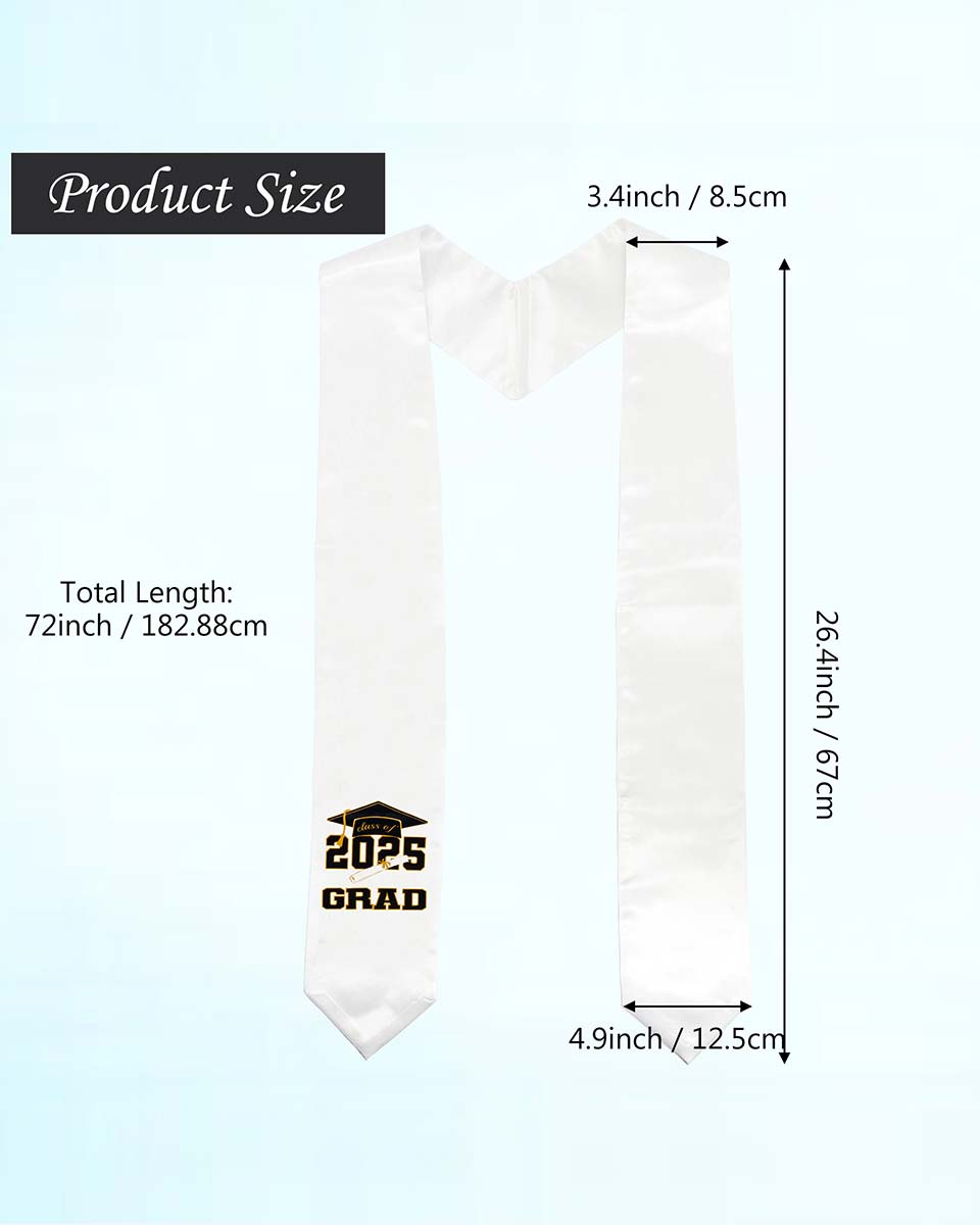 Class of 2025 Adults Imprinted Graduation Stoles with Classic End - 2 Colors Available