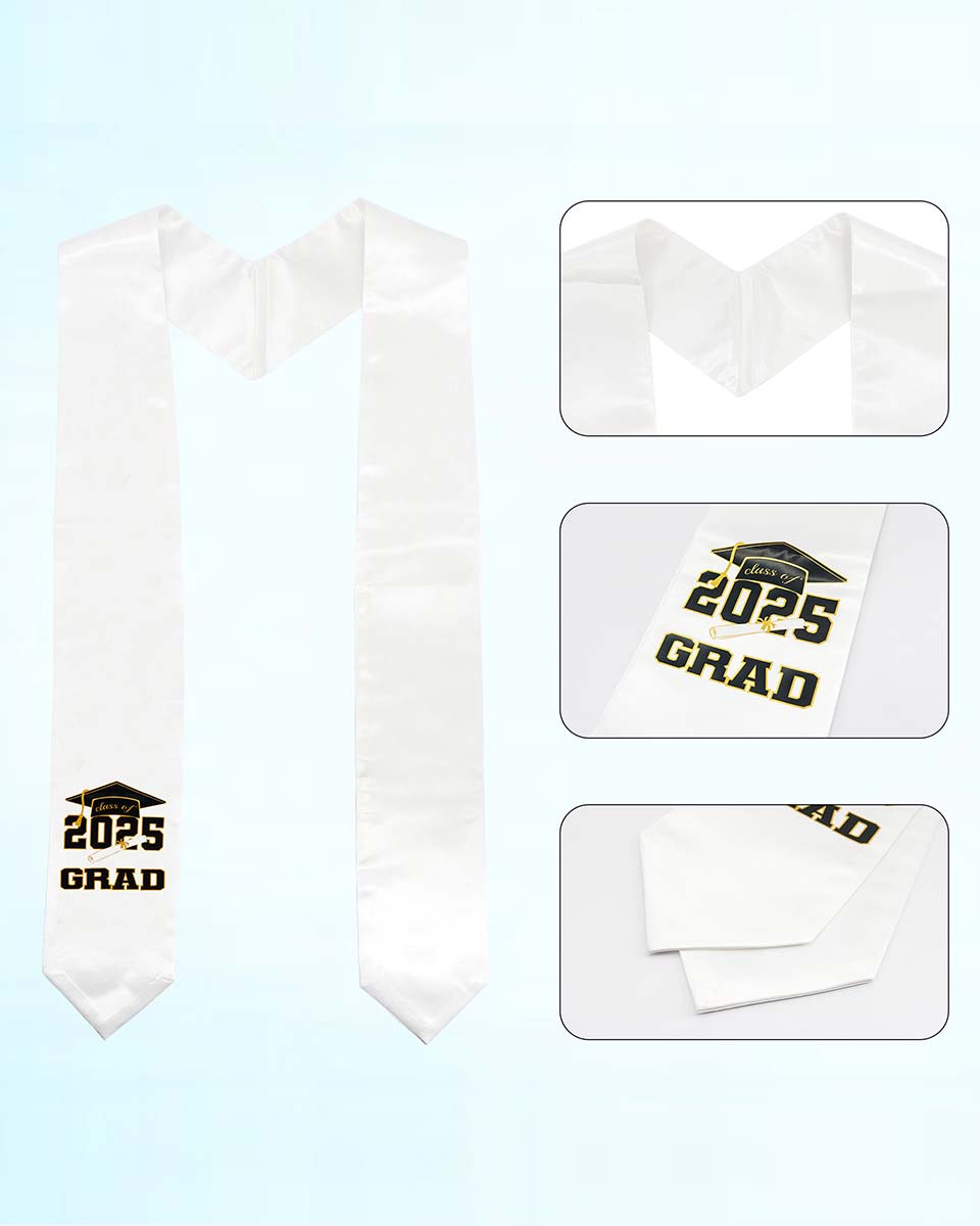 Class of 2025 Adults Imprinted Graduation Stoles with Classic End - 2 Colors Available