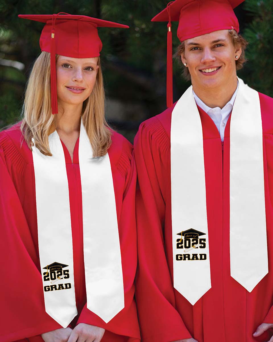 Class of 2025 Adults Imprinted Graduation Stoles with Classic End - 2 Colors Available