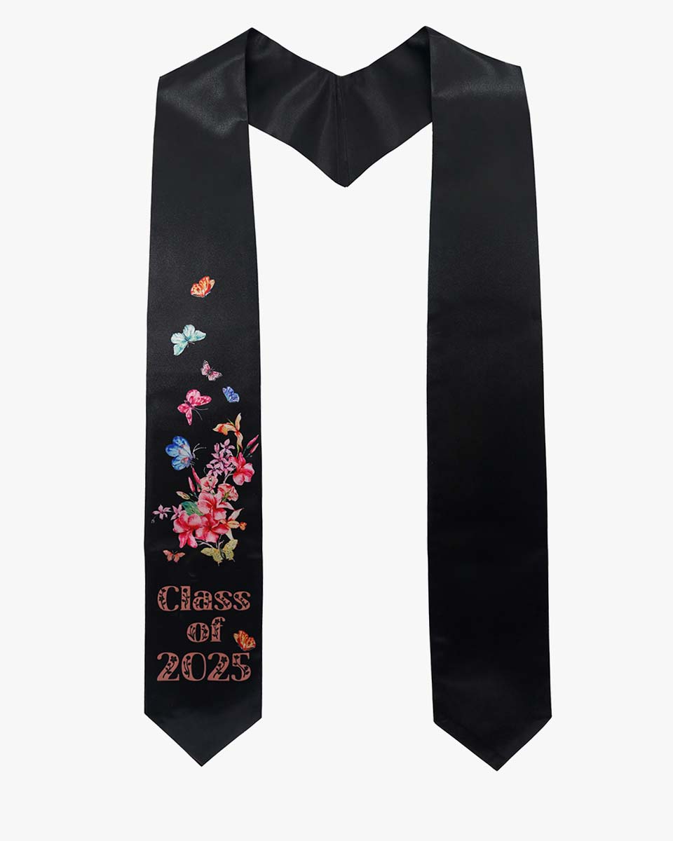 Class of 2025 Adults Floral Imprinted Graduation Stoles with Classic End - 2 Colors Available