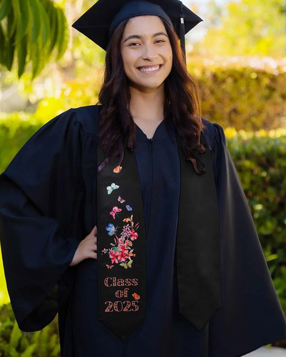 Class of 2025 Adults Floral Imprinted Graduation Stoles with Classic End - 2 Colors Available