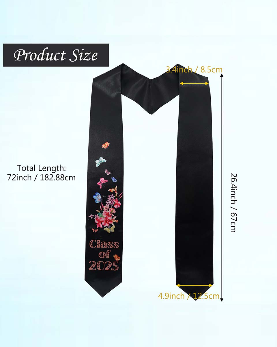 Class of 2025 Adults Floral Imprinted Graduation Stoles with Classic End - 2 Colors Available