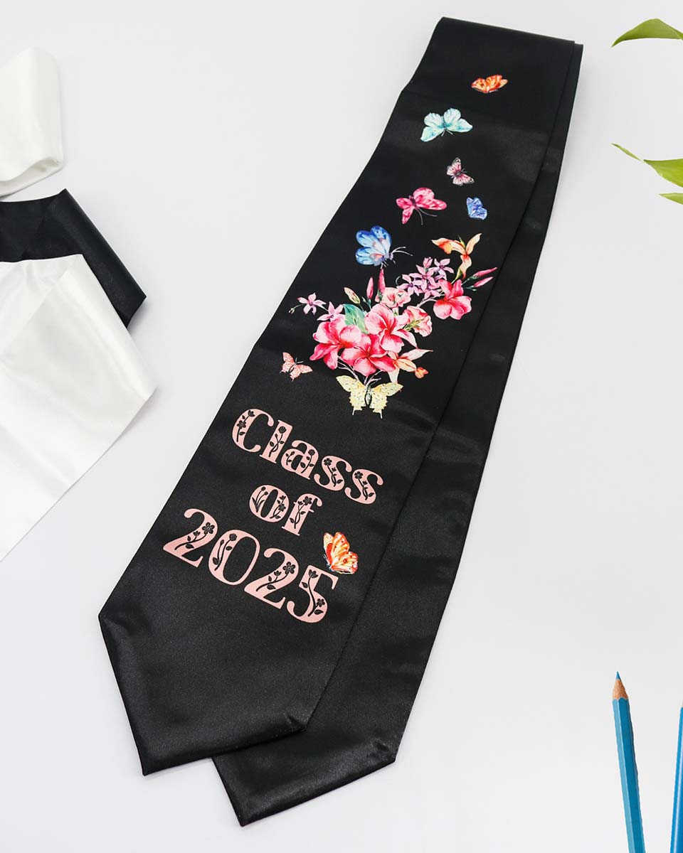 Class of 2025 Adults Floral Imprinted Graduation Stoles with Classic End - 2 Colors Available