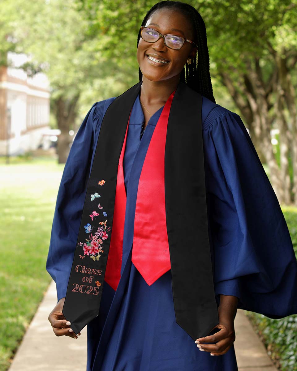 Class of 2025 Adults Floral Imprinted Graduation Stoles with Classic End - 2 Colors Available