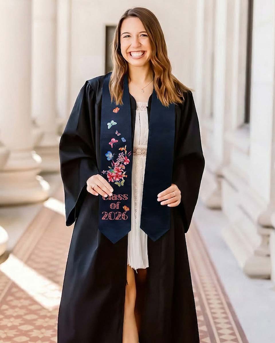 Class of 2026 Adults Floral Imprinted Graduation Stoles with Classic End - 7 Colors Available
