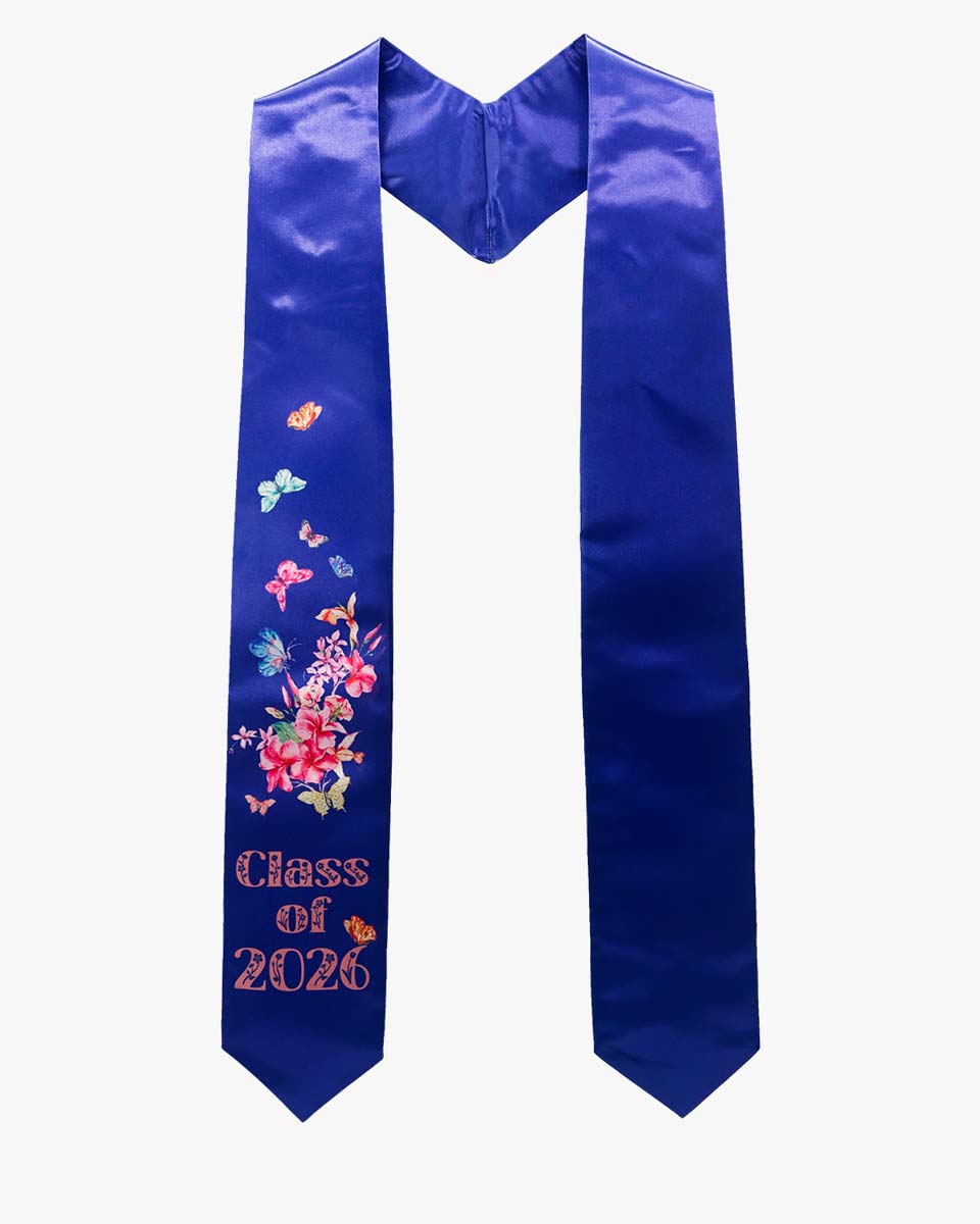 Class of 2026 Adults Floral Imprinted Graduation Stoles with Classic End - 7 Colors Available