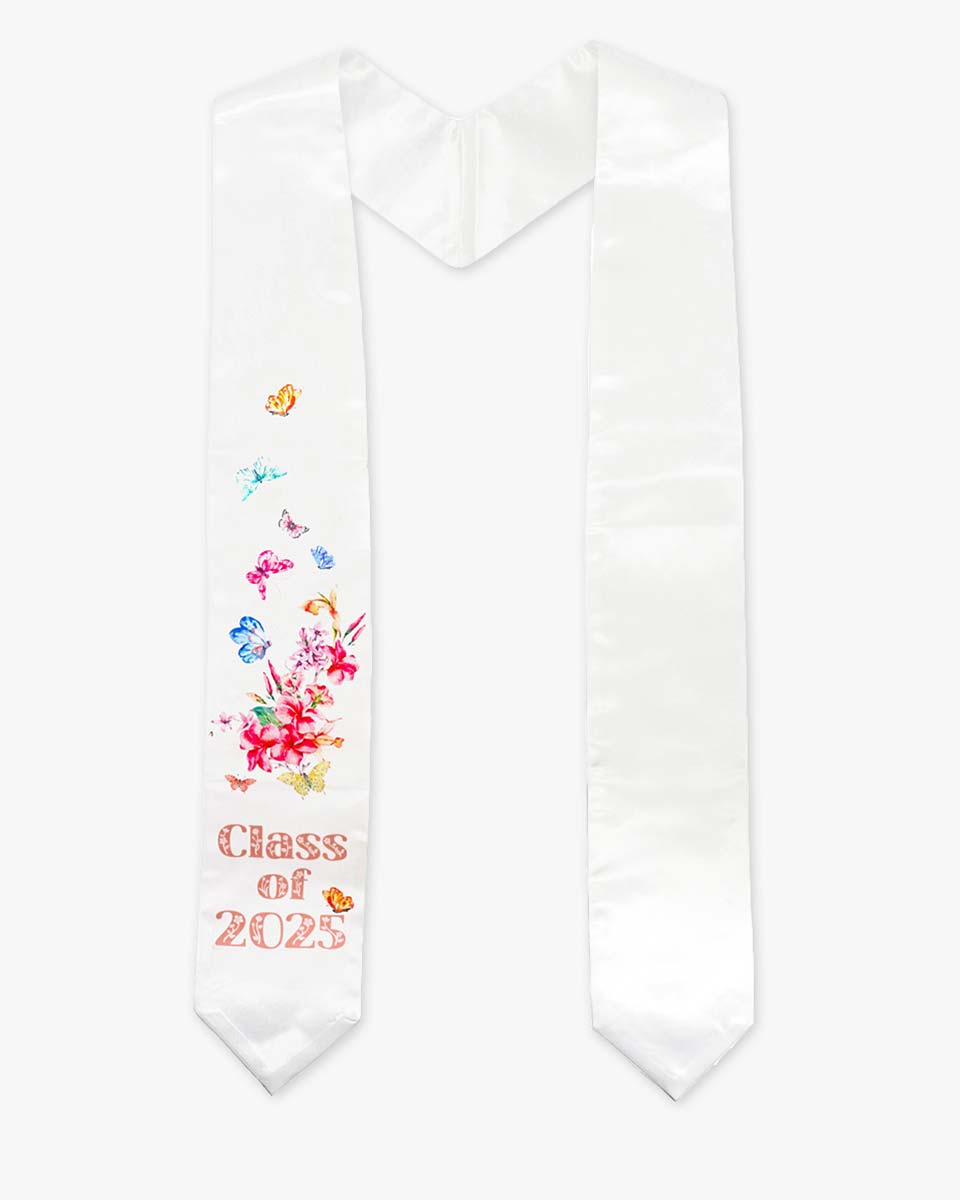 Class of 2025 Adults Floral Imprinted Graduation Stoles with Classic End - 2 Colors Available